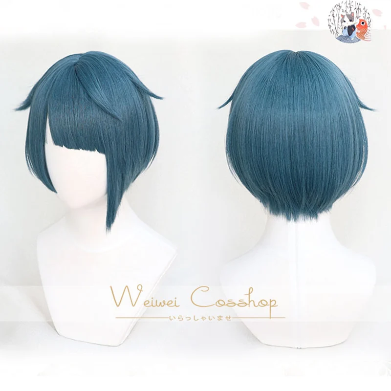 

Genshin Impact Xingqiu Xing Qiu Cosplay Synthetic Wig Short Blue Short Heat Resistant Hair Adult Men Women Halloween Free Cap