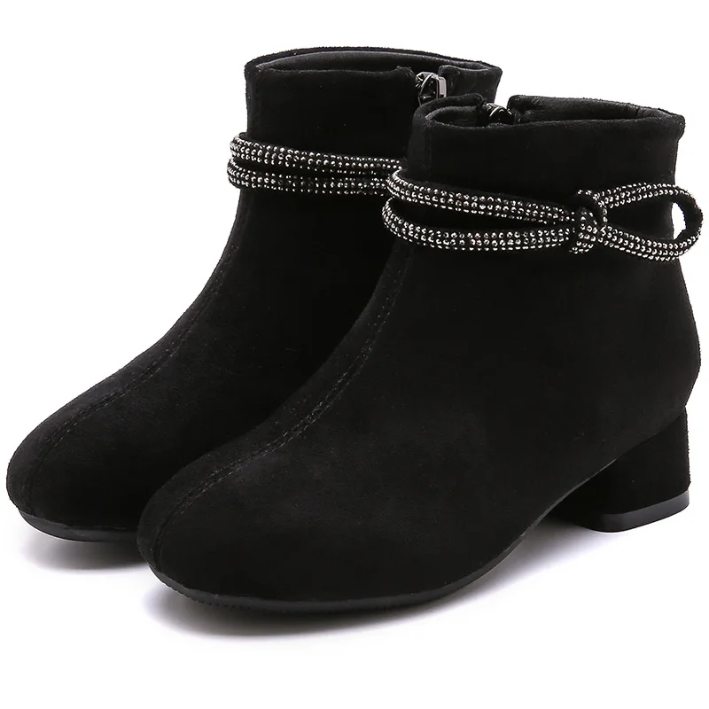 Black Fur Winter Детские носки новое платье для маленьких девочек; осенние ботильоны, модная зимняя детская одежда мягкие ботинки на меху детские, из натуральной кожи в стиле принцессы теплая обувь - Цвет: Black Fur Winter