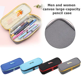 

Large Capacity Canvas Pencil Case Side Open Zipper Pencil Bag School Stationery Small Object Storage Bag For School Office