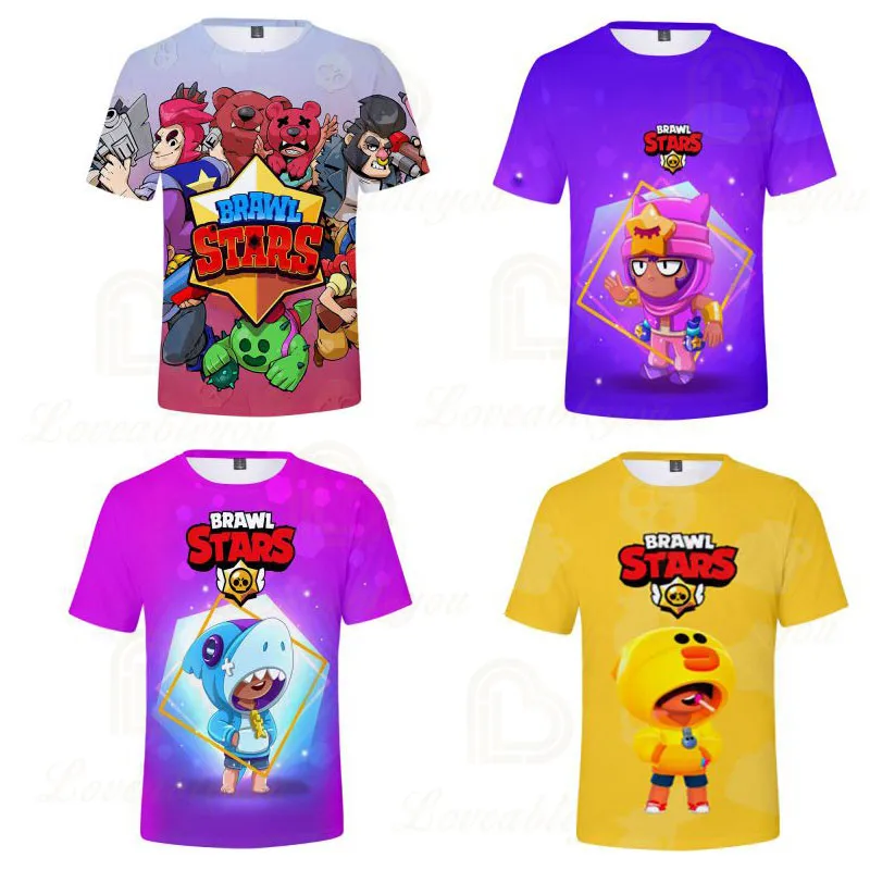 Camiseta Harajuku para niños y niñas, camisa con estampado 3D de Brawling, Shelly y Kids Star, Leon, 2021