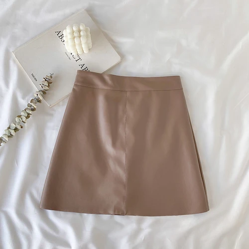 Women's Leather Skirt A-line Female Skirts Small Leather Early Autumn New Korean Version of The High Waist Wild Package Hip nike skirt Skirts