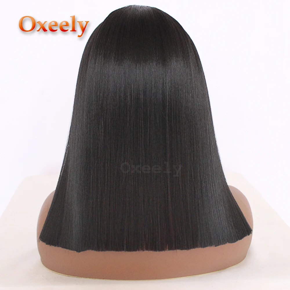 Oxeely короткий Боб черный кружевной парик термостойкие Glueless синтетические парики на кружеве для женщин - Цвет: black