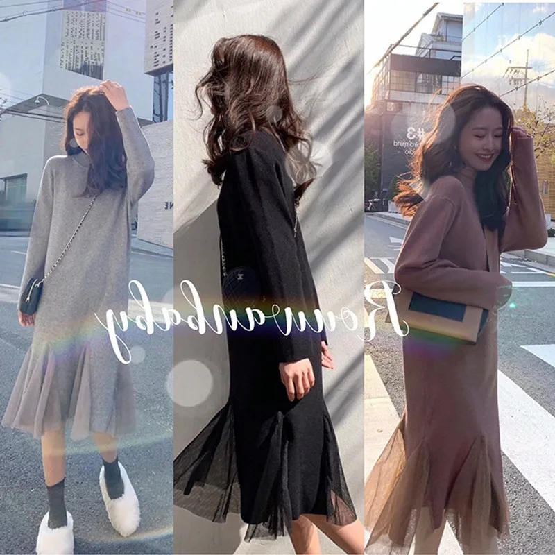 

2020 Women Casual Maxi Dress 2020 Autumn Knitting Party Dress Loose Sweater Long Dresses Plus Size