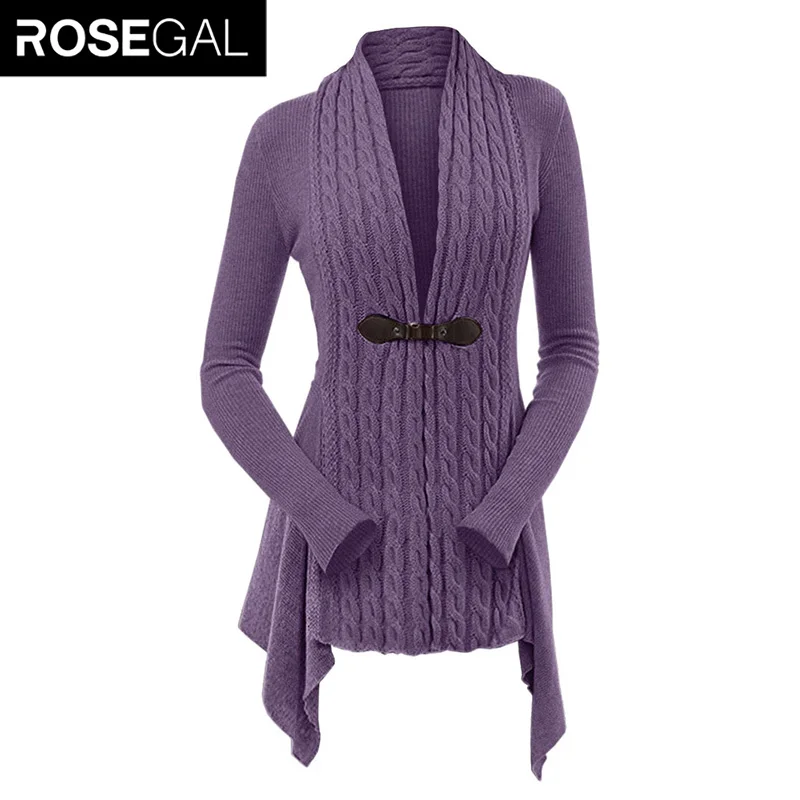 ROSEGAL длинный трикотажный свитер для женщин кардиган рукав ребристый трикотаж