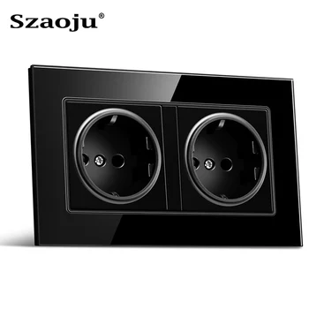 

Szaoju 146*86 wall socket German standard 16A crystal tempered glass panel socket power socket with USB charging AC110-250V