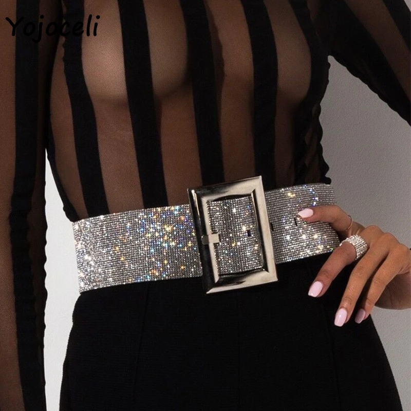 

Yojoceli 2019 party club women rhinestone belt wide bling bling shine belt