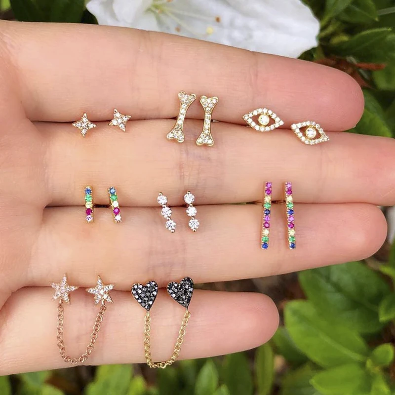 

1 Set Vintage Crystal Rhinestone Geometric Earrings Set Women Ear Studs Earrings Set Jewelry Gift