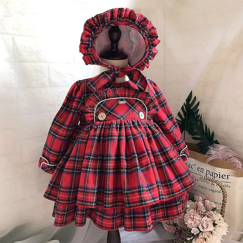 Нарядное платье для маленьких девочек детское многослойное платье в клетку эксклюзивные Бальные платья детские рождественские праздничные платья с шляпы с бантами, штаны