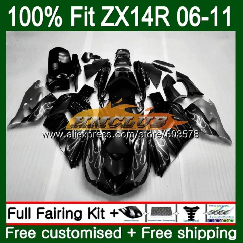 Инъекции для KAWASAKI ZZR1400 ZX 14R 2006 2007 2008 2009 2010 2011 113CL. 117 черный ZX-14R ZX14R 06 07 08 09 10 11 обтекатель - Цвет: No. 1