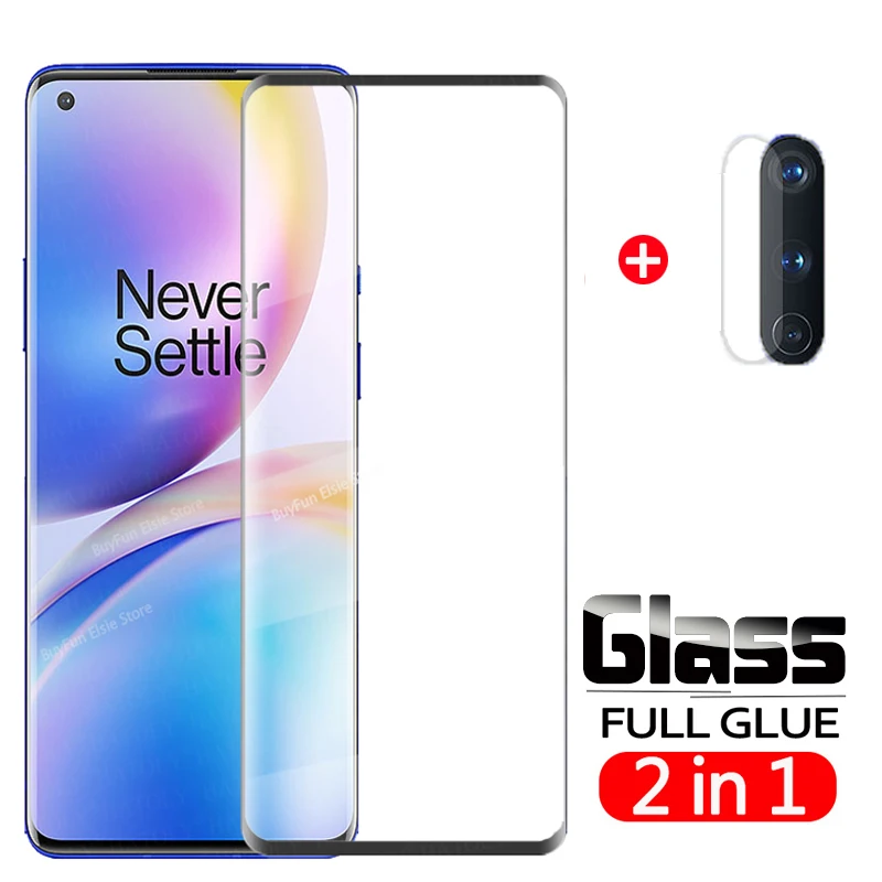 2 in 1 3D Curved Tempered Glass On For Oneplus 8 Pro Full Glue Camera Protector Film for One plus 8Pro 8+ +8 Lens | Мобильные