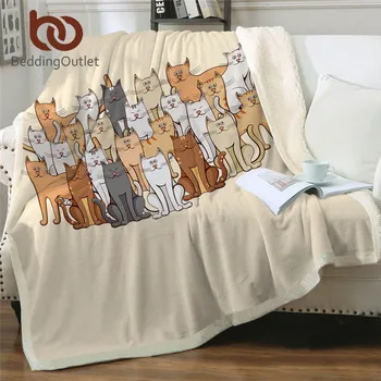 

BeddingOutlet Cute Cats Sherpa Blanket for Kids Bedding Animal Cartoon Throw Blanket Brown Grey Plush Bedspread Dropshipping