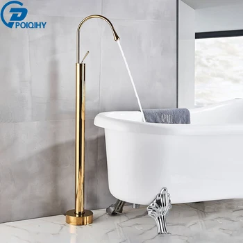 

POIQIHY Golden Bathtub Faucet Single Level Free Standing Bath Shower Set Creative Floor Mounted Clawfoot Tub Faucet Set Cold Hot