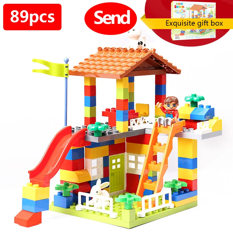 

Big Size Slide Blocks Compatible Duploed City House Roof Big Particle Duplo Building Blocks Castle Brick Toys For Children