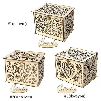 

Wedding Card Box Wooden Wedding Box Wedding Money Box Creative Elegant with Lock Gift Party Ornament Home Decoration DIY