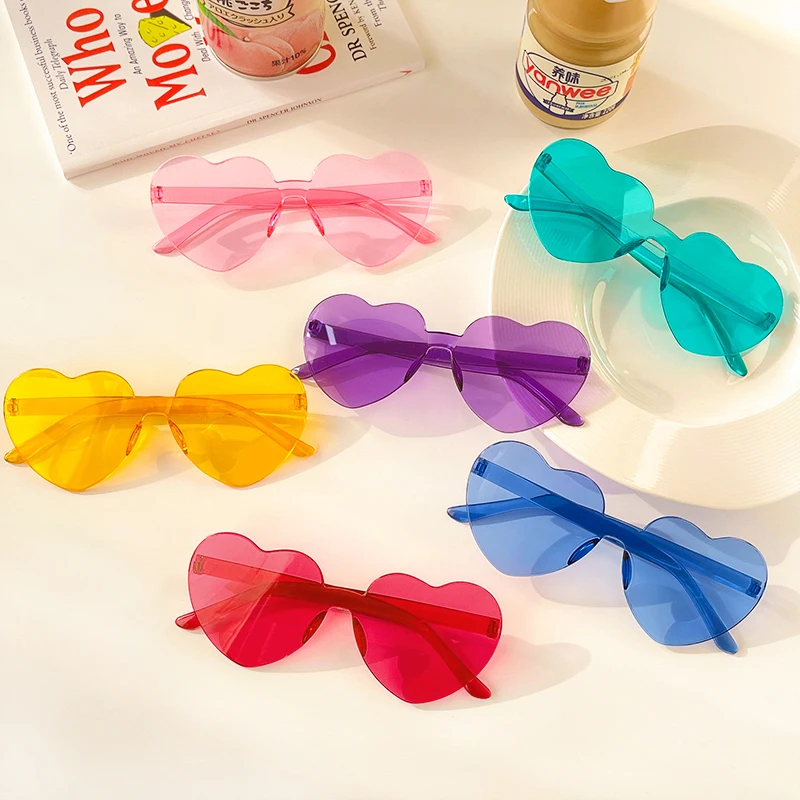 Women Fashion Party Sunglasses Fashion Sunglasses Polarized Heart Shape Tinted Vintage UV400 Rimless Female Sun Glasses