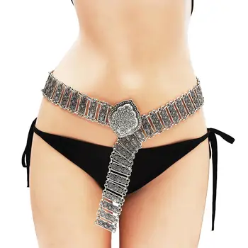 Vintage Silver Color Boho Ethnic Body Chain Carved Flower Pendant Belts Belly Waist Chain Afghan Turkish Gypsy Oxidized Jewelry
