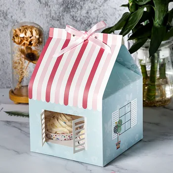 

4 Grid Cupcake Box with Handle Portable Muffin Cake Box with Clear Window Bakery Party Snack Dessert Package Boxes