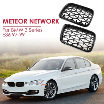 

1 Pair Diamond Kidney Front Grille Grill Gloss Black Line Double Slat Kidney Grille Grill for BMW 3 Series E36 97-99