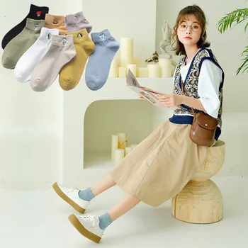 

Ladies Comfortable Cotton Socks New Fashion All Seasons Cartoon Animal Embroidery Series Women Fresh Harajuku Crew Socks