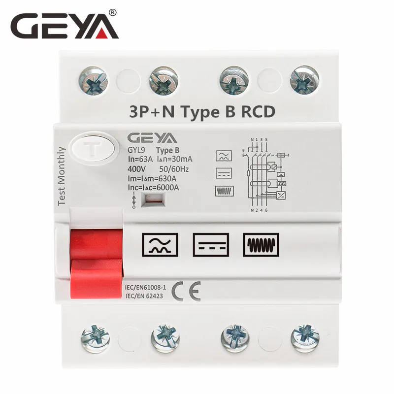 Бесплатная доставка выключатель тока утечки GEYA Din Rail Earth постоянный ток RCCB RCD 4P 63a 30