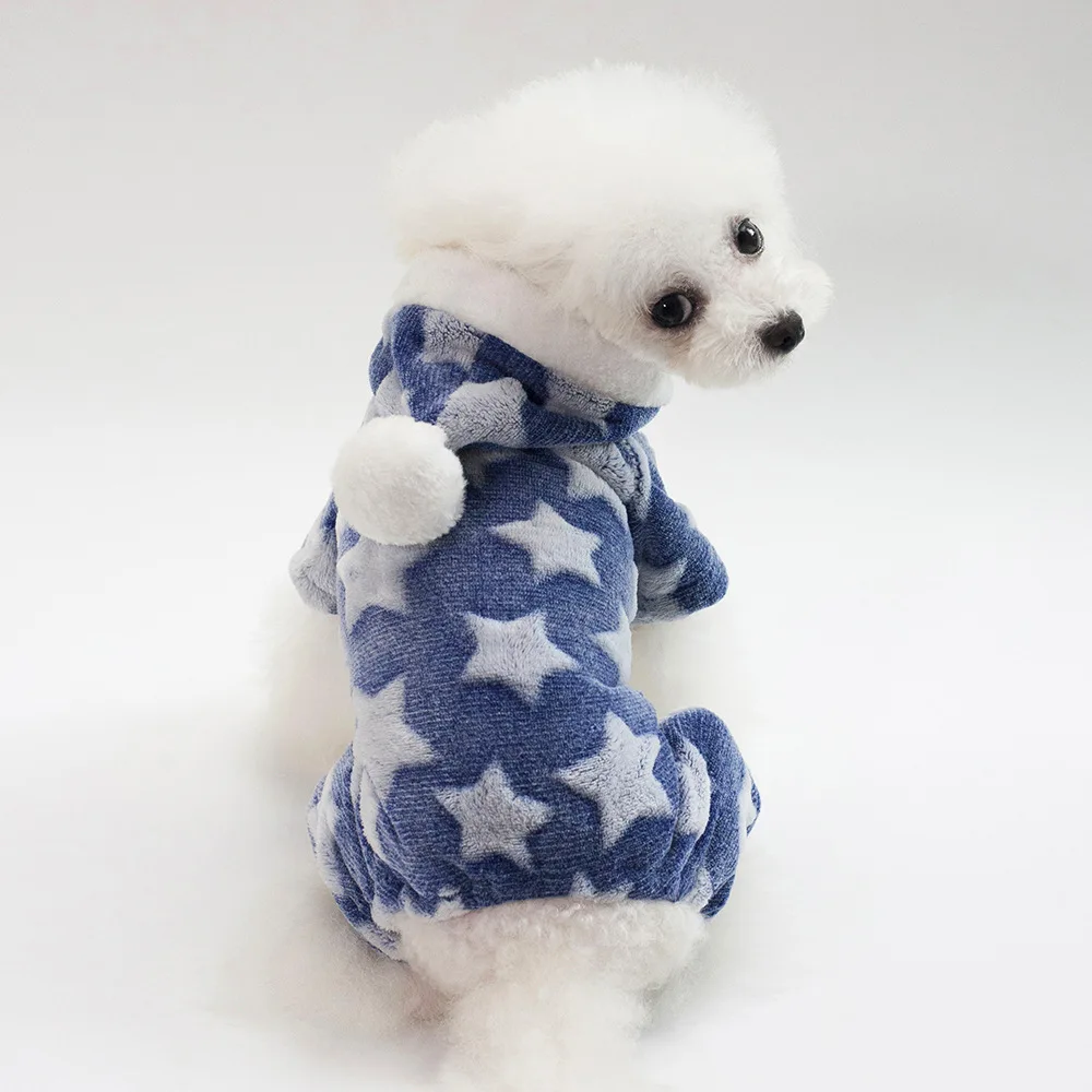 Мягкая кошка одежда для собаки из флиса щенок пальто для кошек зима с капюшоном пижамы Средний Костюм Собака Чихуахуа Одежда комбинезон для собак маленький - Цвет: Синий