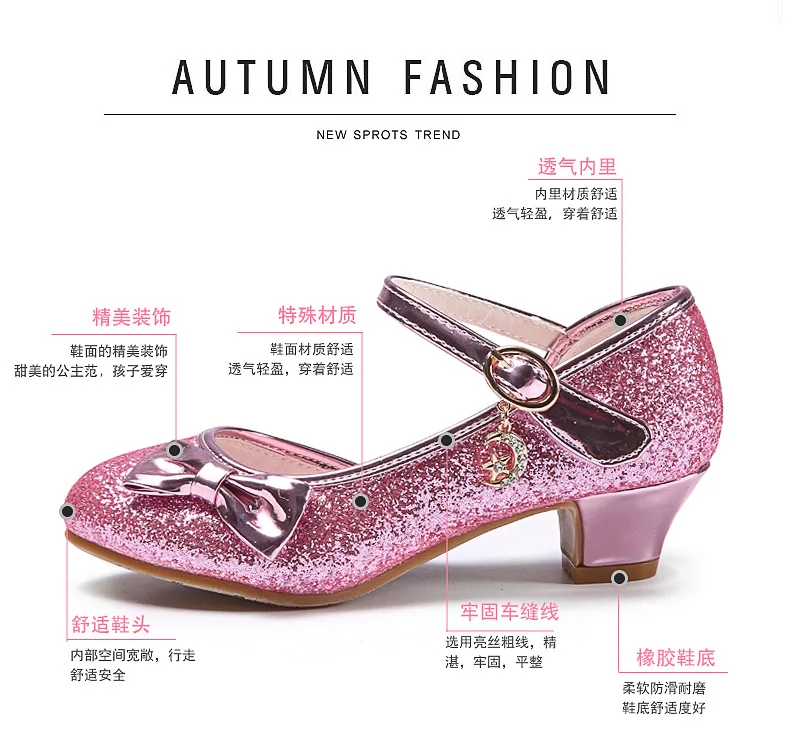 Children Princess Sandals Kids Girls Wedding Shoes High Heels Dress Shoes Bowtie Gold Shoes For Girls party shoes