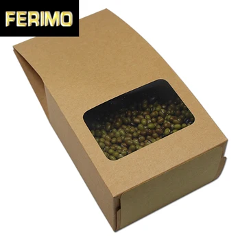 

Stand Up 8*15.5+5cm 300Pcs/ Lot Brown Kraft Paper Present Snack Bellows Storage Bags With Clear Square Window Packaging Pouch