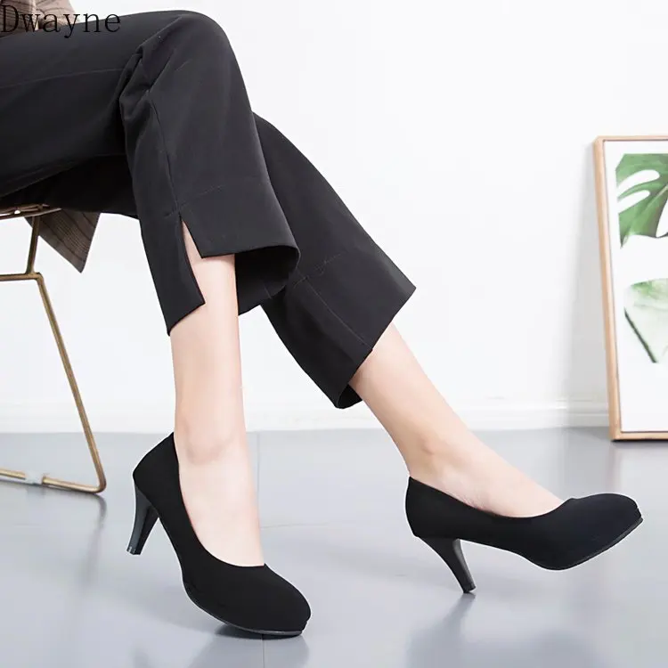 Модные женские тонкие туфли на высоком каблуке черные Профессиональная удобная