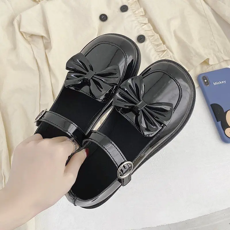 

Fashion Bow-knot Women Shoes Patent Leather Summer Ladies Platform Loafers Round Toes Womens Black Students' Shoes Casual Flats