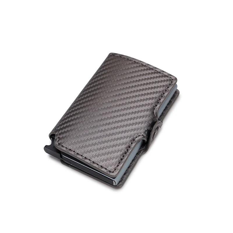DIENQI Противоугонный Мужской винтажный ID кредитный держатель для карт, блокирующий Rfid кошелек из углеродного волокна, безопасный алюминиевый кошелек, Карманный чехол для мужчин - Цвет: Carbon gray