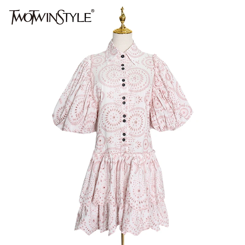 TWOTWINSTYLE Повседневное платье с принтом для женщин воротник лацканами пышные