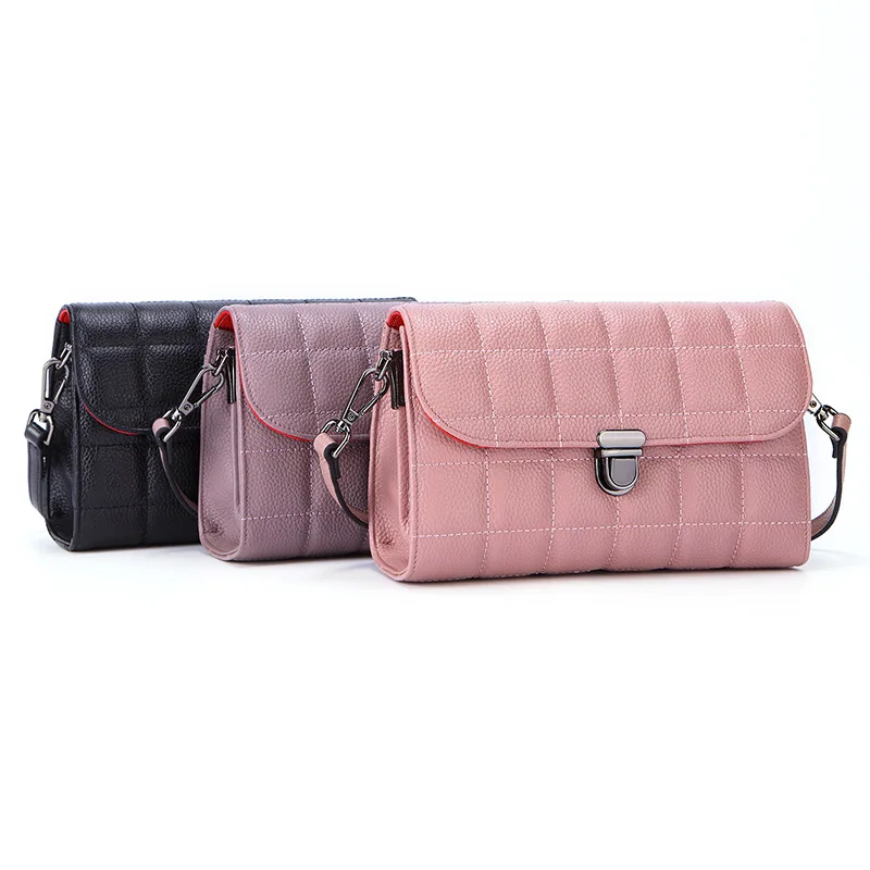

2019 New Style Korean-style Full-grain Leather WOMEN'S Shoulder Bag Zipper Hasp Embroidery Square Sling Bag