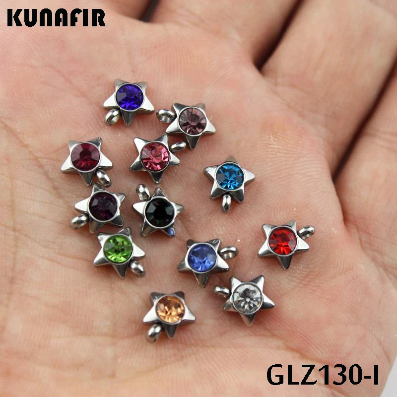 stainless steel small pendant with rhinestone lovely charms 12pcs mix color GLZ130