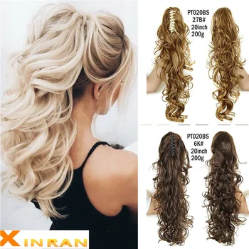 

XINRAN Synthetic Fiber Claw Clip Wavy Ponytail Extensions Long Thick Wave Ponytail Extension Clip In Hair Extensions For Women