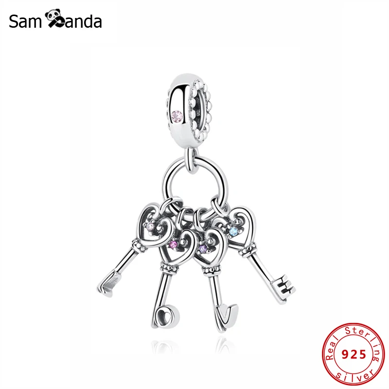 

New Original 100% 925 Sterling Silver Bead Charm Keys Of Love Pendant Charms Fit Pandora Bracelets Women Diy Jewelry Making