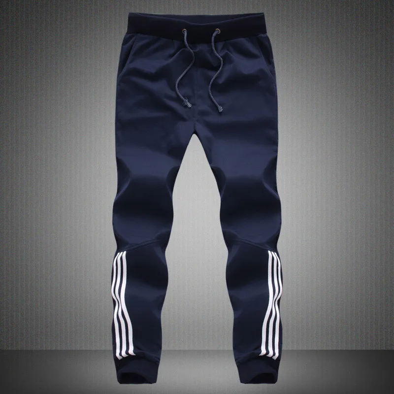 EM079 Dark Blue Весенне-летние мужские штаны, модные обтягивающие Мужские штаны для спорта, в полоску, облегающие штаны для тренажерного зала, одежда размера плюс 5XL, штаны-шаровары - Цвет: EM079 Dark Blue