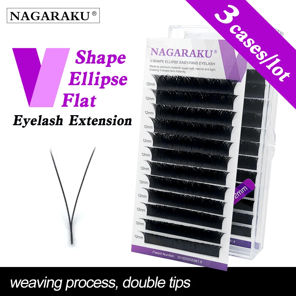 NAGARAKU 3 cases V Shape Ellipse Split Tips Auto-Fans Eyelash Extension Faux mink individual eyelash lashes soft and natural | Красота и