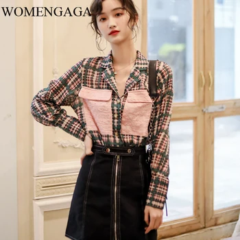 

Korea 2020 New Autumn Winter Lapel Long Sleeve Pattern Plaid Printed Loose Chiffon Shirt Women Blouse Fashion Tide JU384