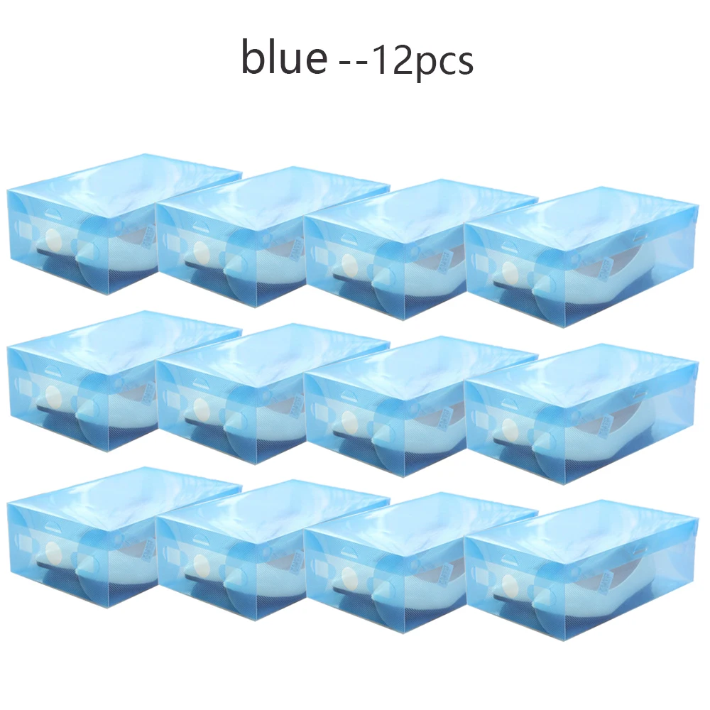 blue Женские/Детские 12 шт прозрачные пластиковые коробки для хранения обуви, коробка для макияжа, чехол-держатель, складная коробка для обуви, органайзер для обуви - Цвет: blue