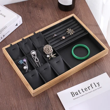 

Stackable Multifunction Bamboo Wood Ring Earring Tray Showcase Display Bracelet Necklace Jewelry Organizer