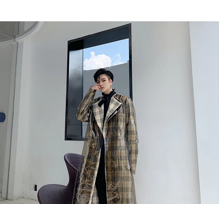 Men Jacket Outerwear 2 Layer Casual Plaid Long Trench Coat Male Women Streetwear Vintage Fashion Cardigan Windbreaker