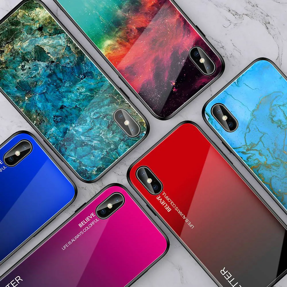 

Marble Crack Glass Case For iPhone XR Gradient Fashion Case For iPhone X XS XR XS Max 6 6S 7 8 Plus Protective Back Cover Fundas