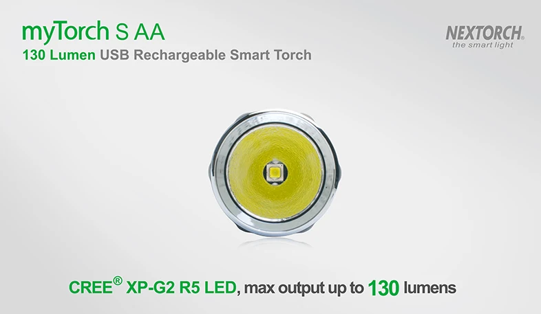 NEXTORCH myTorch S AA легкий USB Перезаряжаемый EDC фонарик 130 люмен для кемпинга, рыбалки, бега