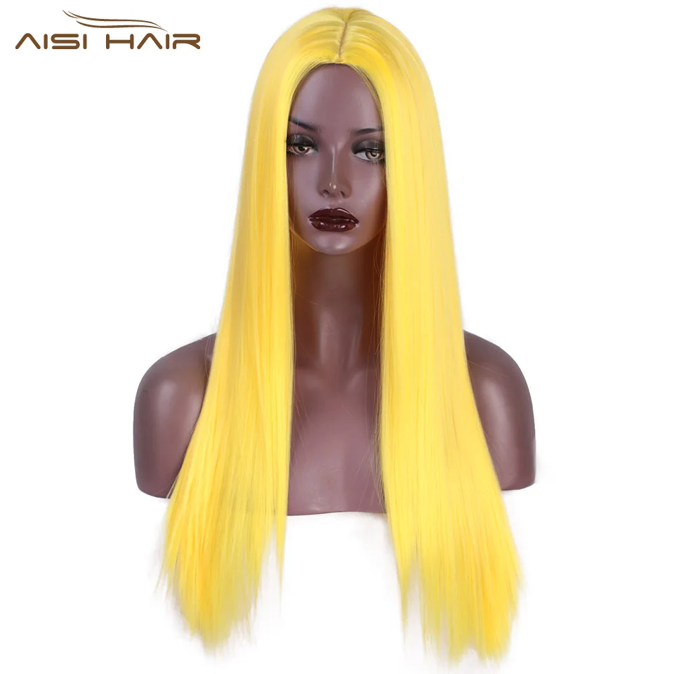 I's a wig желтый цвет синтетический длинный прямой парики для женщин розовый фиолетовый оранжевый цвет яркий косплей парик Средний часть волосы природы