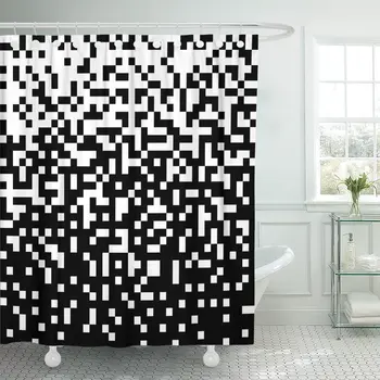 

70S Abstract Geometric Black Squares Modern Pattern 80S Code Waterproof Polyester Fabric Shower Curtain 60 x 72 inches Set