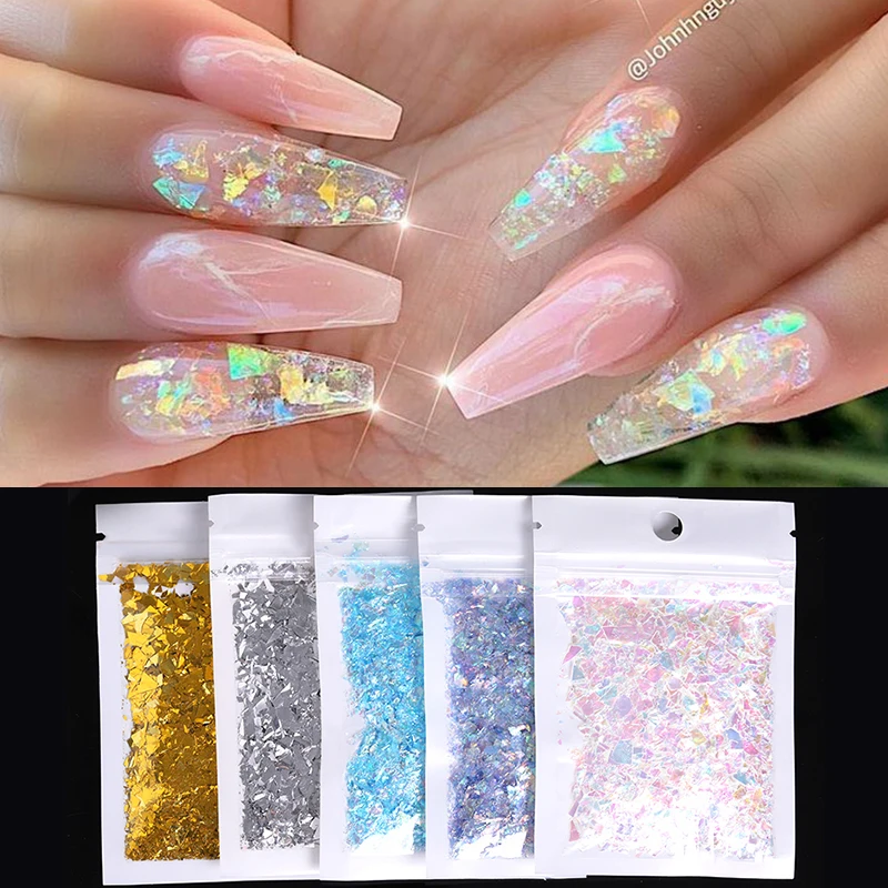 

5g Holographics Irregular Candy Glass Paper Flakies Sequins Colorful Quadrangle Nail Power Paillette Nail Art Decoration Design