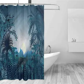 

GloriaJohnson Jungle Extra Long Shower Curtain Tiger in Hazy Rainforest Mildew Fabric Shower Curtain