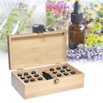 

Essential Oil Storage Box Case Wooden Hold 24 Bottles 5ml 10ml 15ml + 1 Large Slot for 118ml 60ml 1-4 oz Ounce Organizer