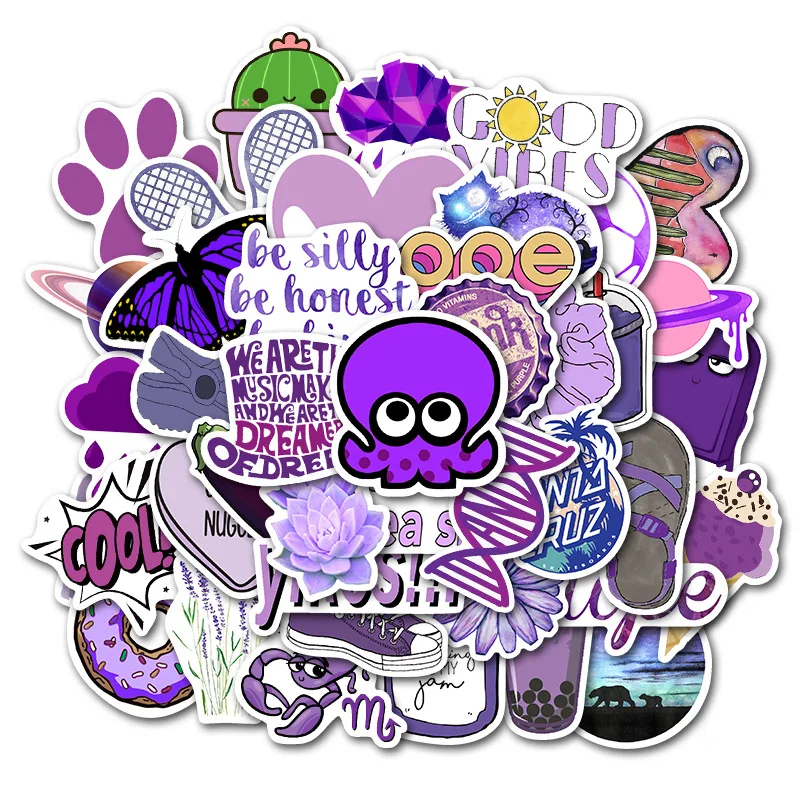 50 шт. Мультяшные фиолетовые Vsco милые маленькие свежие наклейки ПВХ водонепроницаемые граффити Декоративные наклейки для чемодана гитары