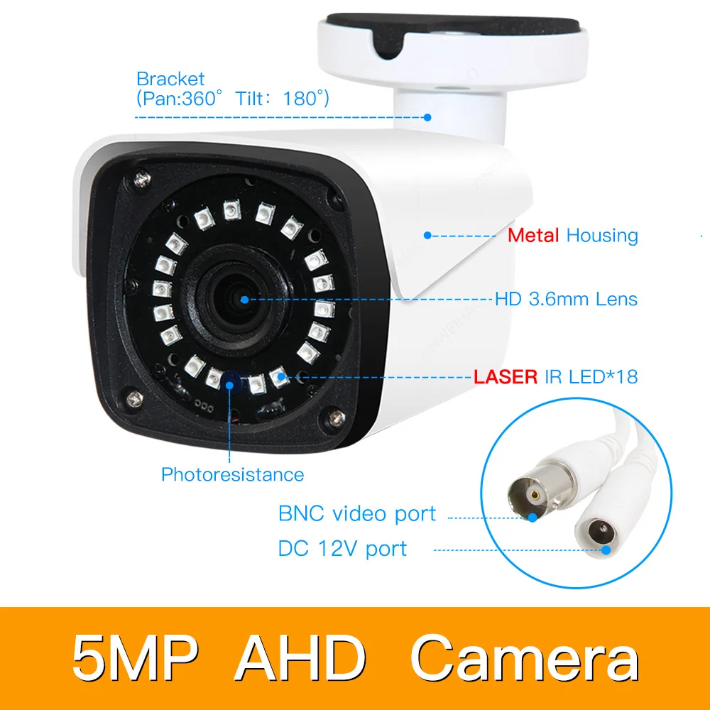 2ch 5MP AHD комплекты системы видеонаблюдения CCTV безопасности Гибридный DVR наружная металлическая пуля AHD камера видеонаблюдения P2P XMEYE 5MP комплекты